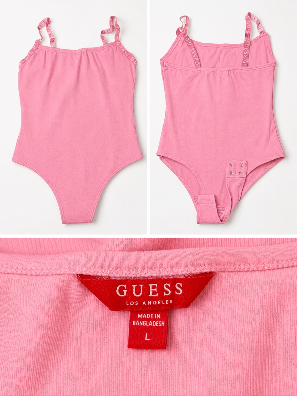 Guess Pink Logo Strap Bodysuit — Size L